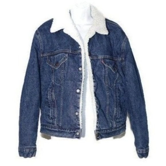 Vintage Levis Jacket Men's Size  Large 44 Denim Sherpa 80s Jean Coat Warm Fleece - Picture 1 of 10